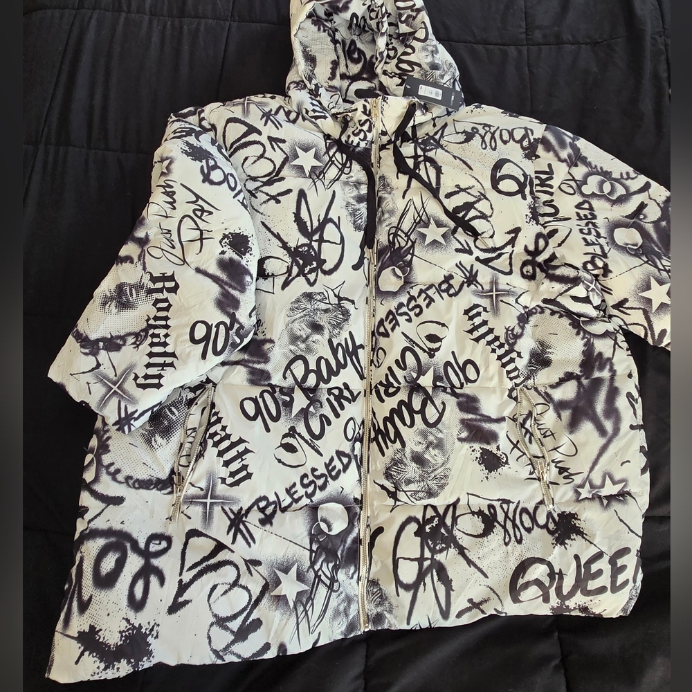 Fashion Nova Monochrome Print Puffer Jacket